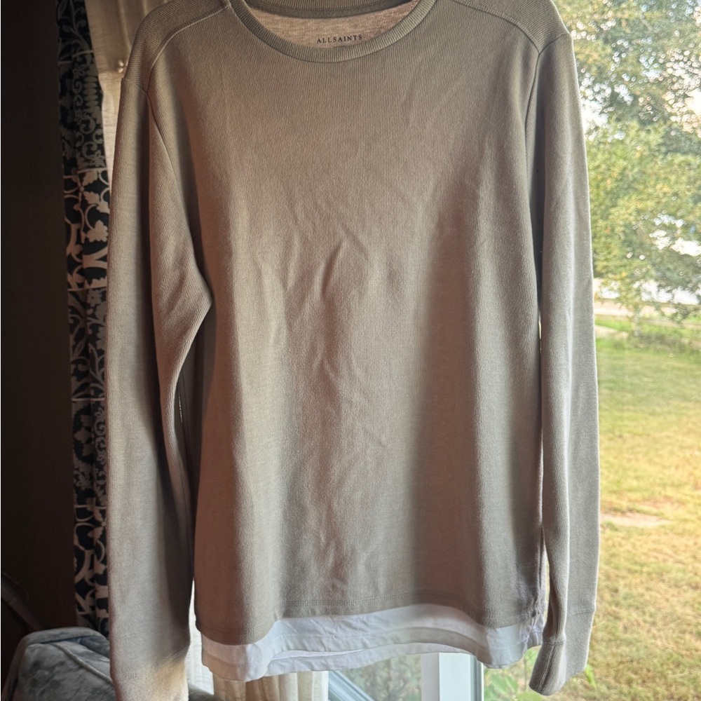 All Saints Beige Ribbed Knit Sweater